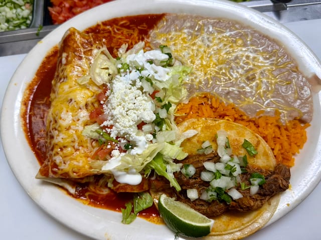 Enchilada, Burrito, Taco Combo.